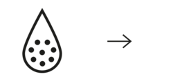 Une goutte d'eau avec des points en cercle.