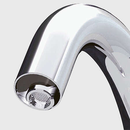 The picture shows the outlet of a fitting with a small, inconspicuous sensor mounted above it. 